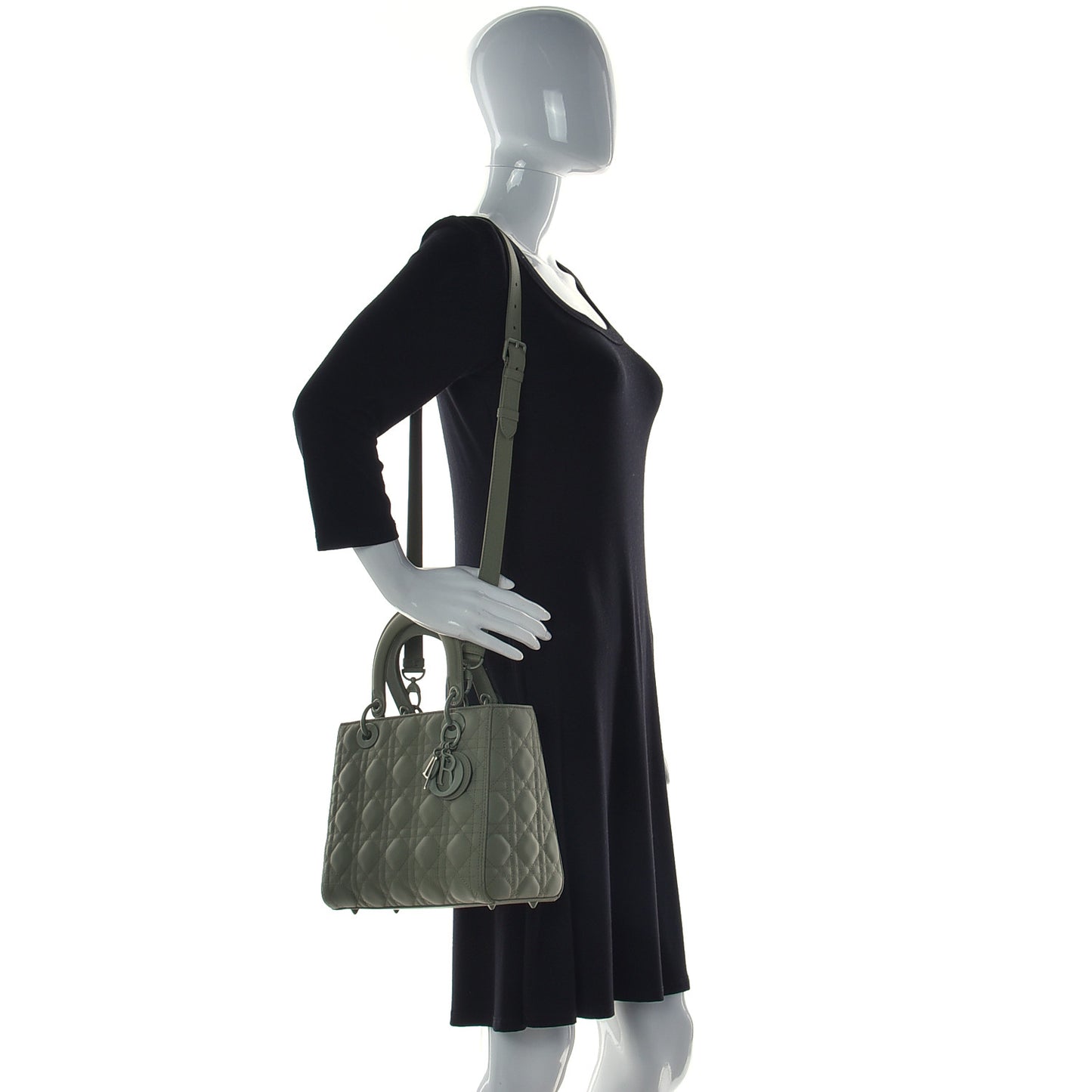 Ultra Matte Calfskin Cannage Medium Lady Dior Green