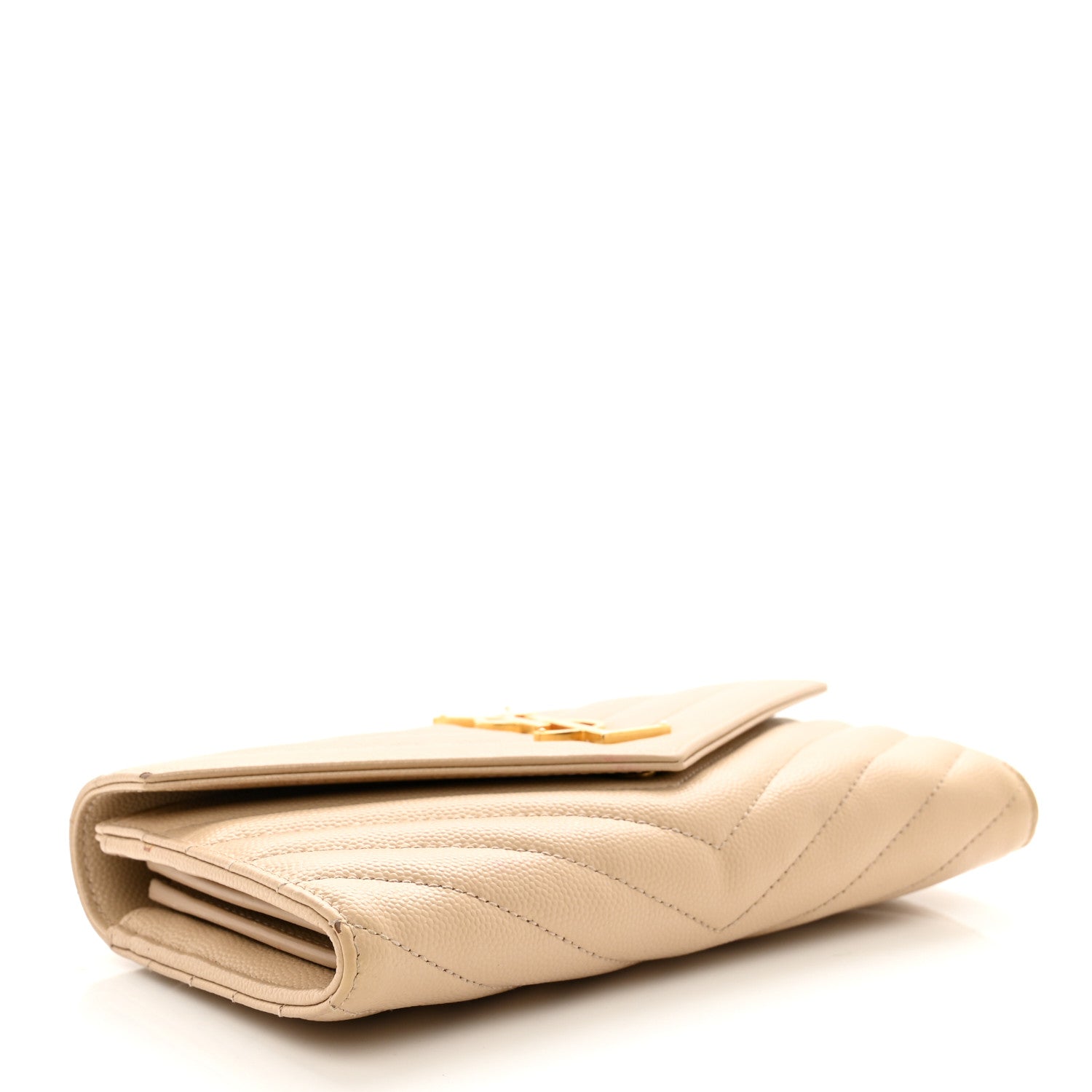 Saint Laurent Grain De Poudre Matelasse Chevron Monogram Flap Wallet Dark Beige 4 of 7