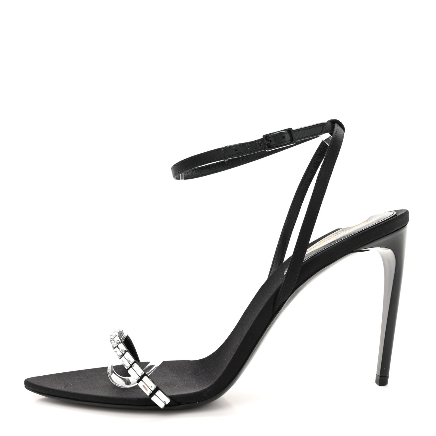 Crepe Satin Crystal New Nuit 90 Ankle Strap Sandals 38.5 Black