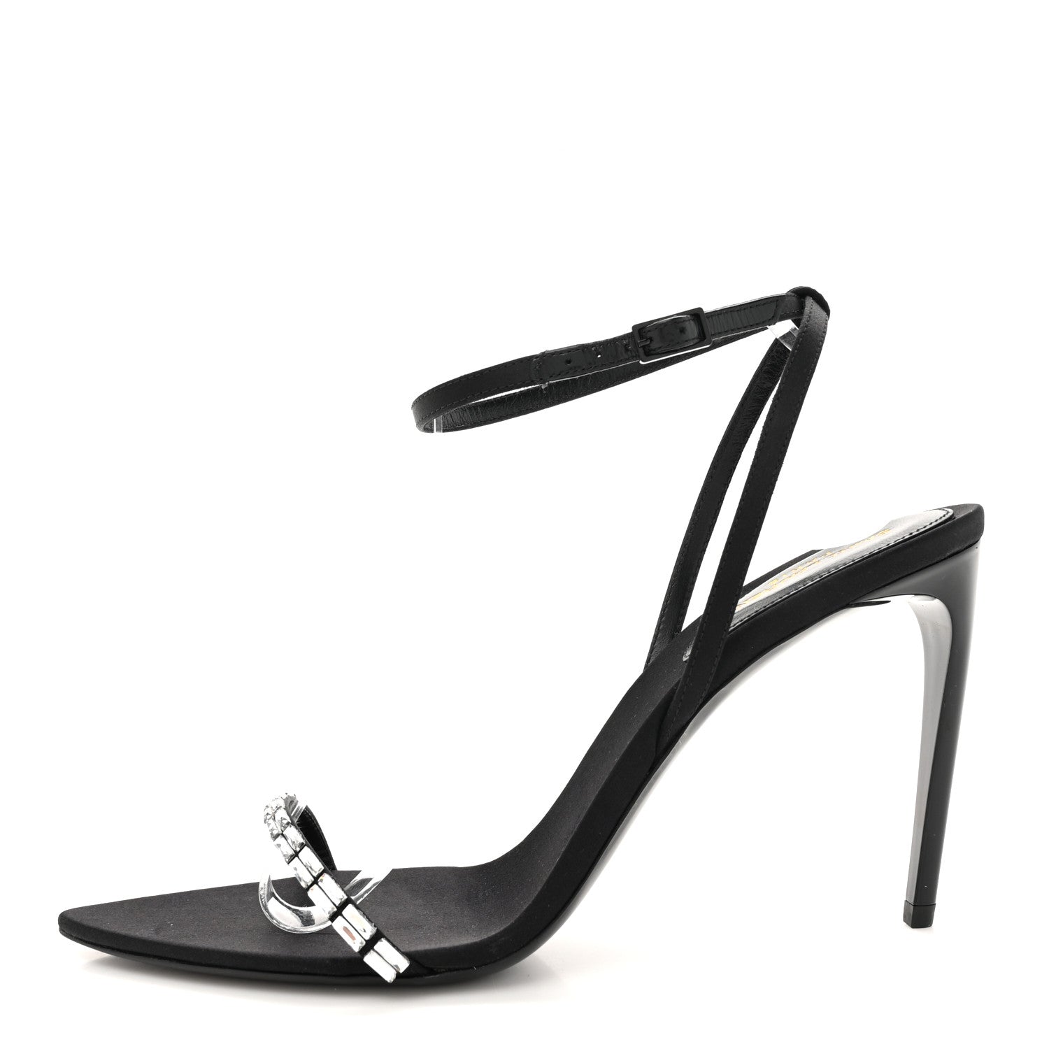Saint Laurent Crepe Satin Crystal New Nuit 90 Ankle Strap Sandals 38.5 Black 1 of 10