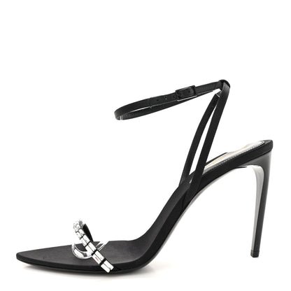 Saint Laurent Crepe Satin Crystal New Nuit 90 Ankle Strap Sandals 38.5 Black 1 of 10