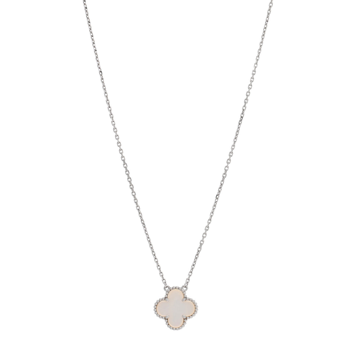 Van Cleef & Arpels 18K White Gold Mother Of Pearl Vintage Alhambra Pendant Necklace 1 of 5