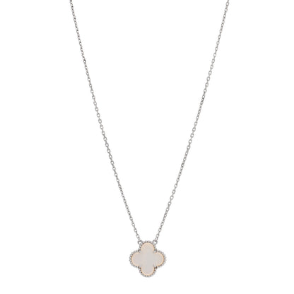 Van Cleef & Arpels 18K White Gold Mother Of Pearl Vintage Alhambra Pendant Necklace 1 of 5