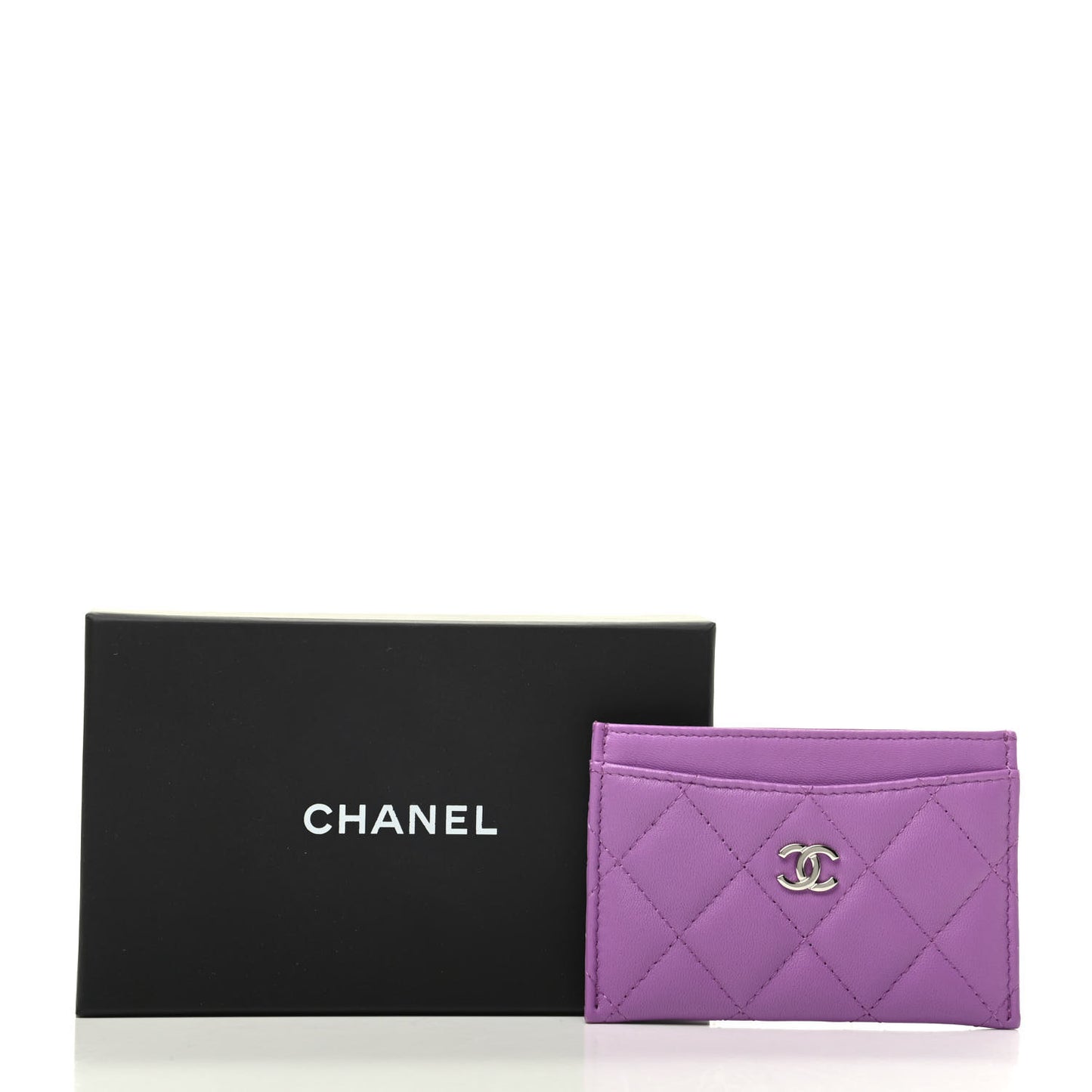 Lambskin Quilted Card Holder Purple