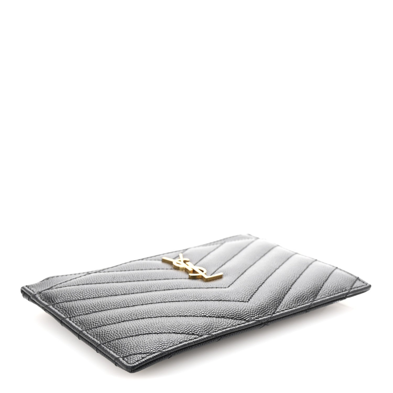 Saint Laurent Grain De Poudre Chevron Monogram Bill Pouch Black 4 of 8