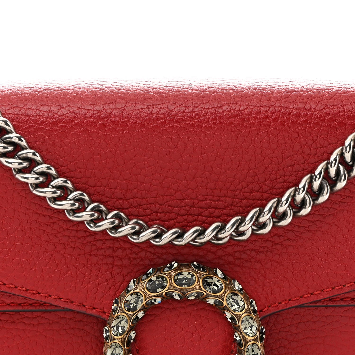 Gucci Dollar Calfskin Swarovski Crystal Small Dionysus Shoulder Bag Hibiscus Red 9 of 11