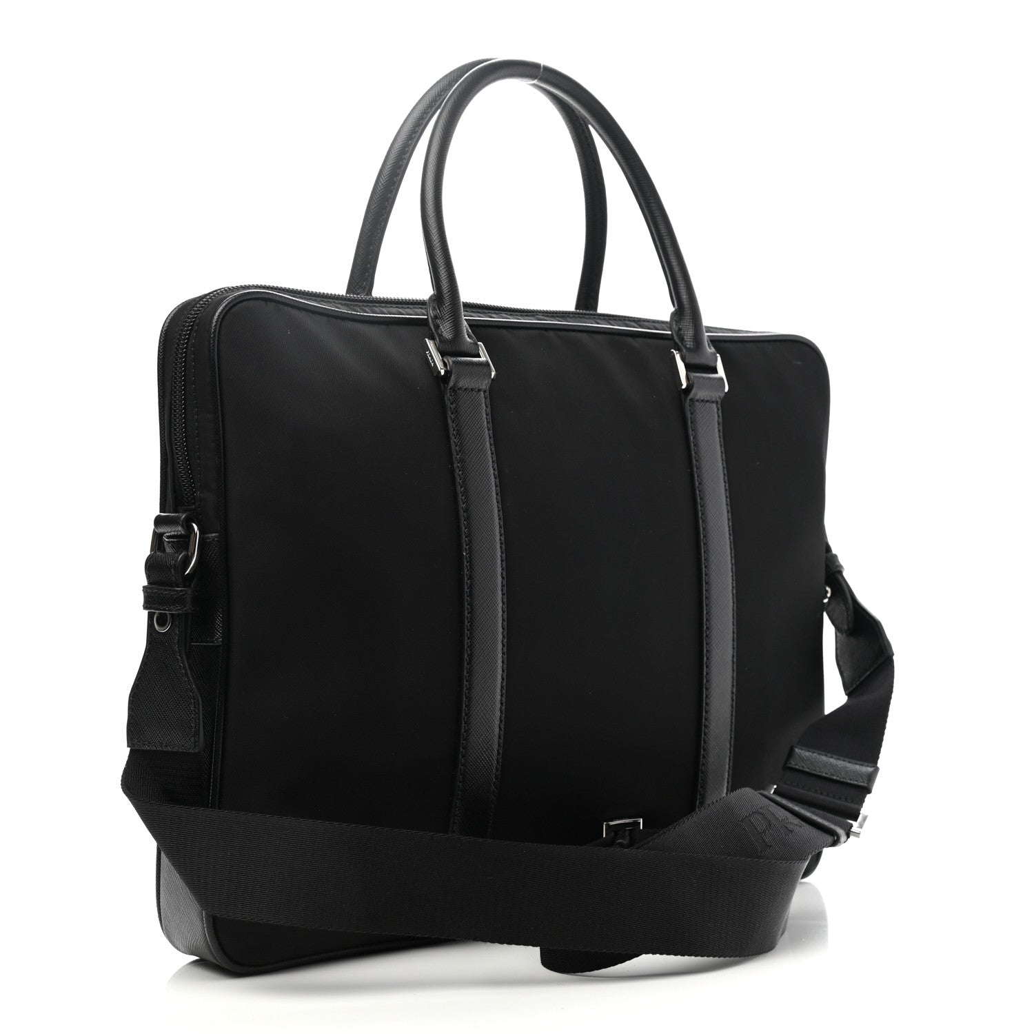 Prada Tessuto Nylon Saffiano Metal Triangle Logo Work Bag Black 3 of 11