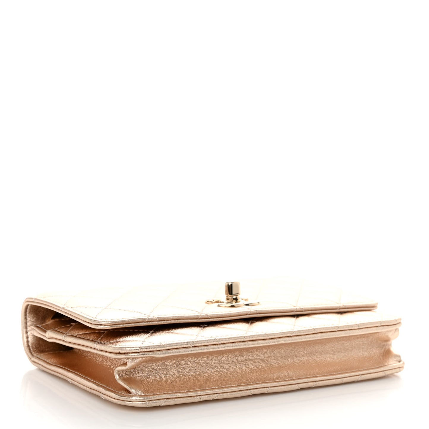 Metallic Lambskin Quilted Trendy CC Wallet On Chain WOC Gold