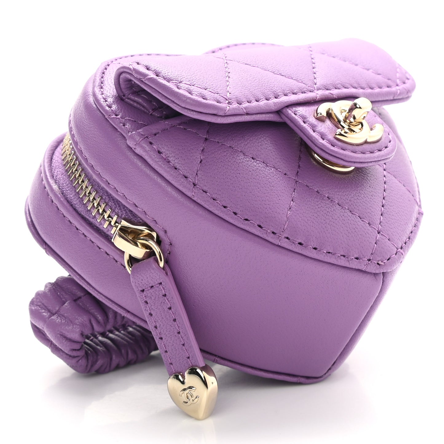 Lambskin Quilted CC In Love Heart Zipped Arm Coin Purse Purple