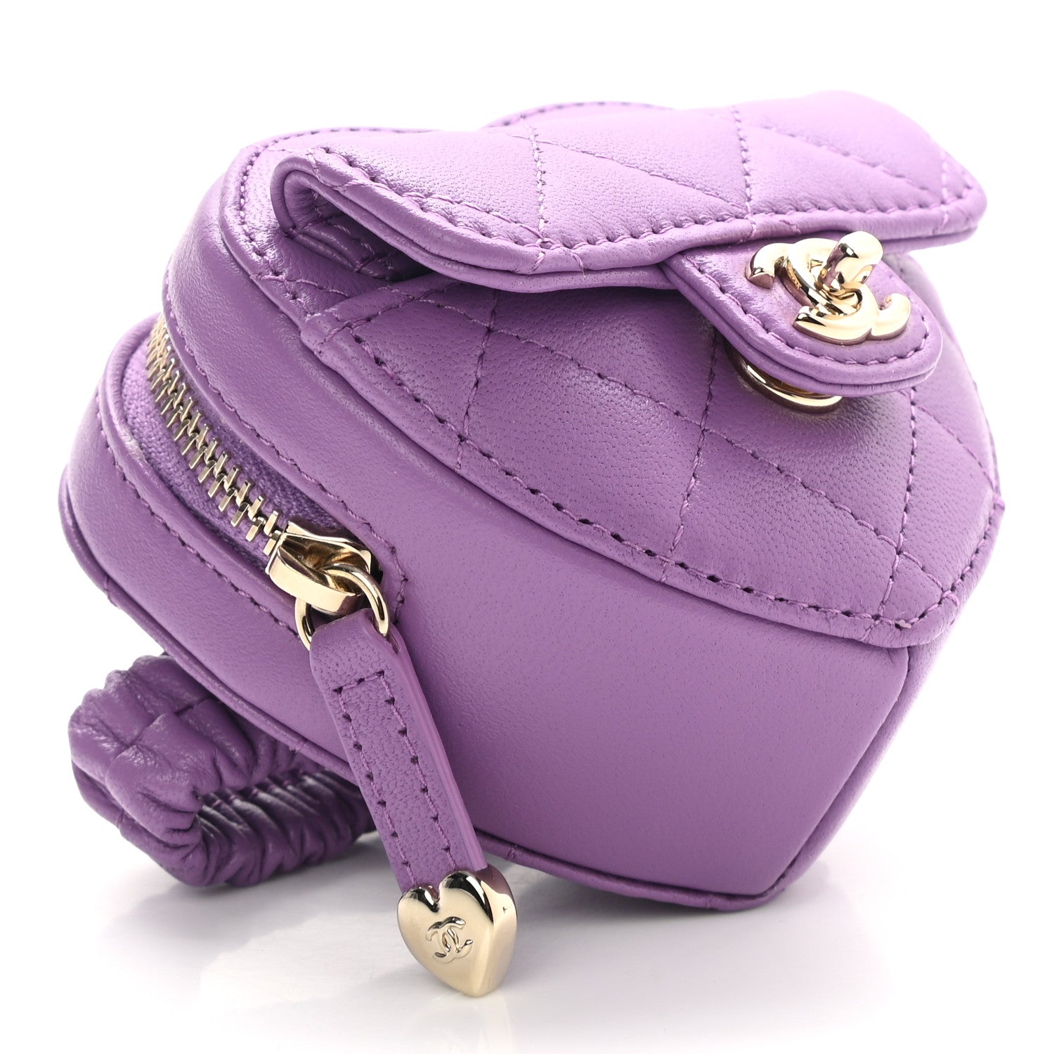 Chanel Lambskin Quilted CC In Love Heart Zipped Arm Coin Purse Purple 4 of 8