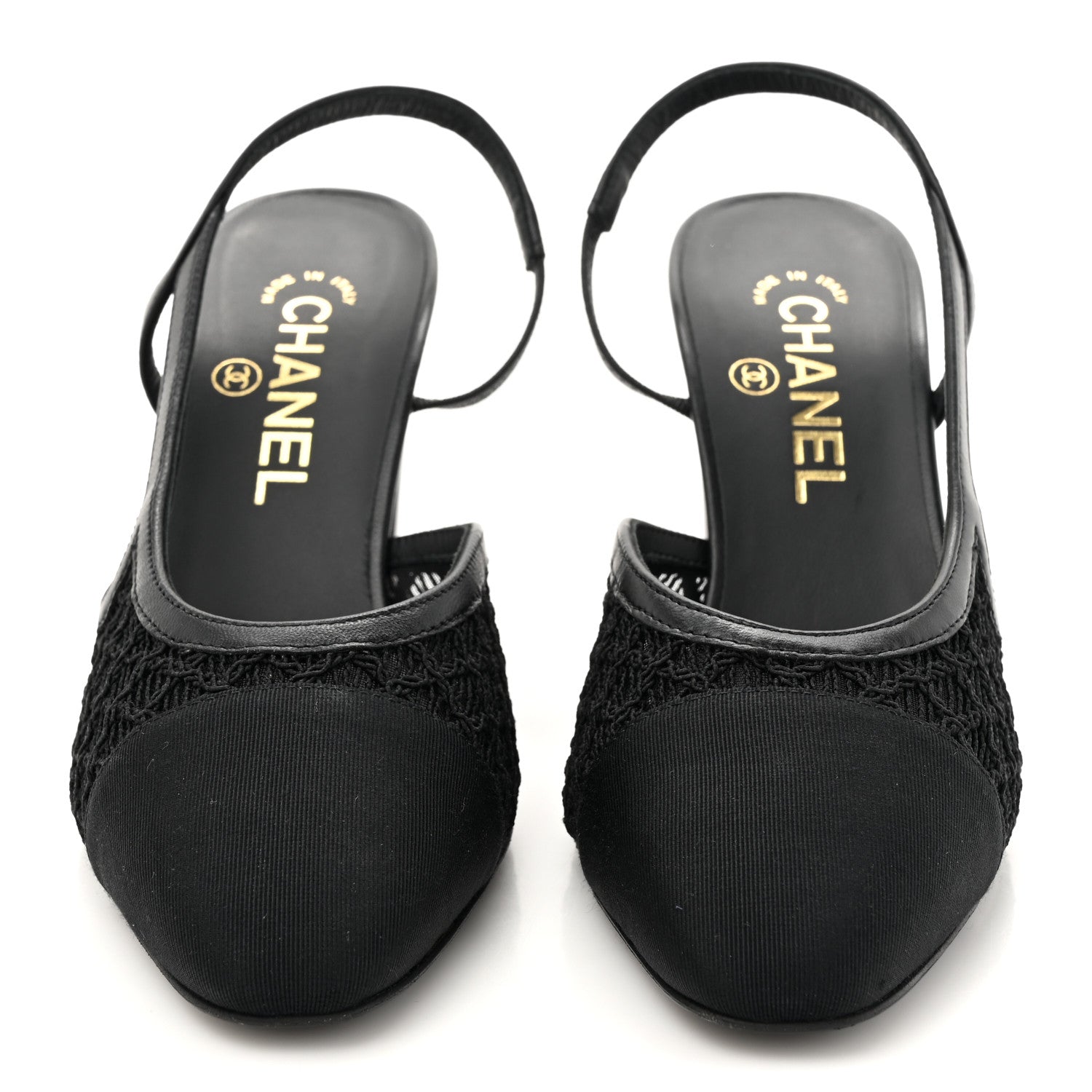 Chanel Fabric Embroidery Grosgrain Cap Toe CC Slingback Pumps 37 Black 3 of 8