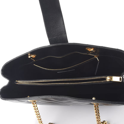 Saint Laurent Grain De Poudre Matelasse Chevron Monogram Shopping Bag Black 5 of 10
