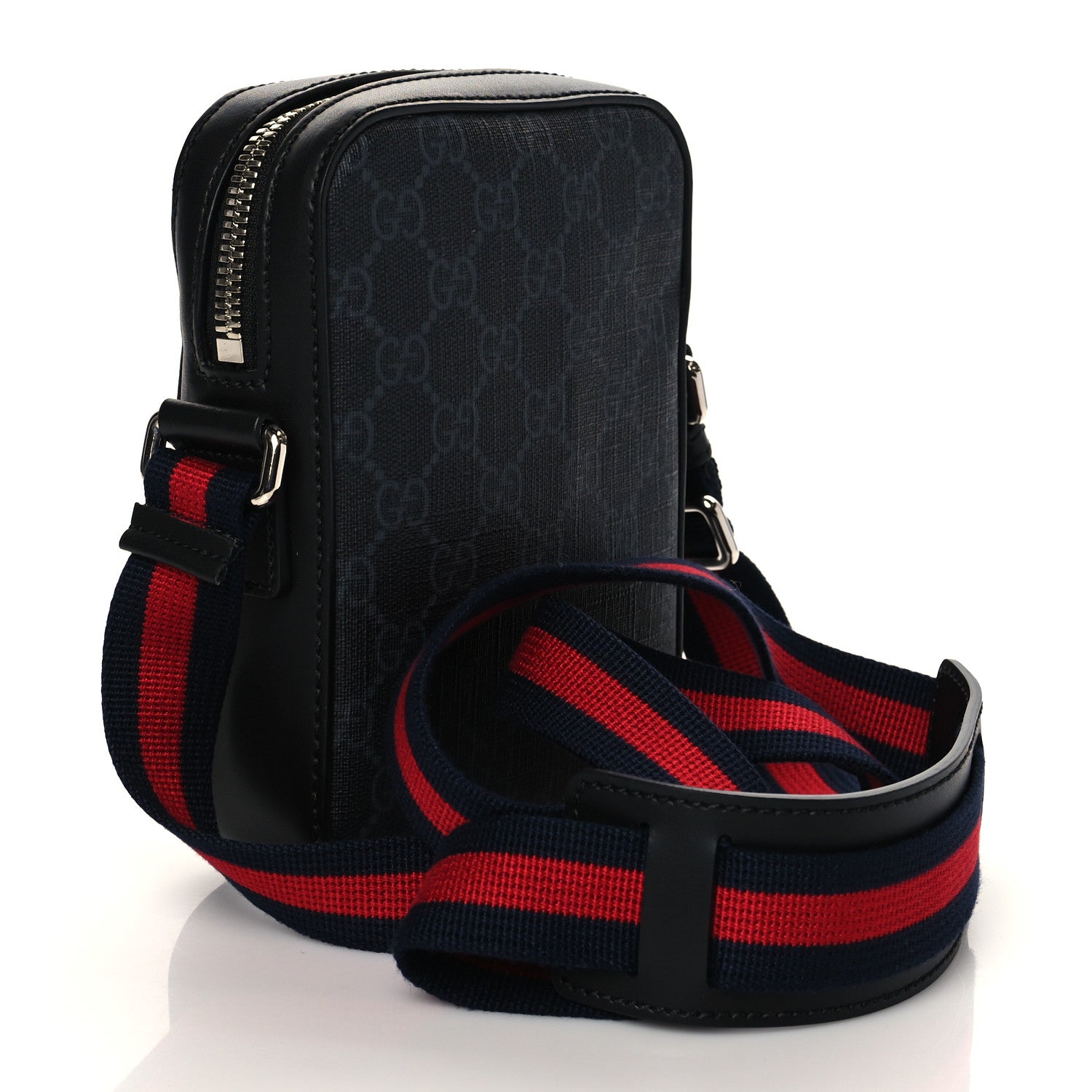 Gucci GG Supreme Monogram Appia Calfskin Web Messenger Bag Black 3 of 11