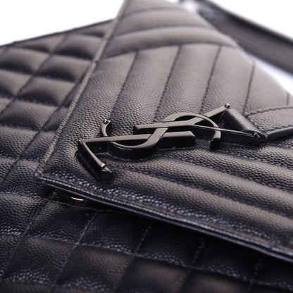 Saint Laurent Grain De Poudre Textured Mixed Matelasse Triquilt Medium Monogram Satchel Black 10 of 13