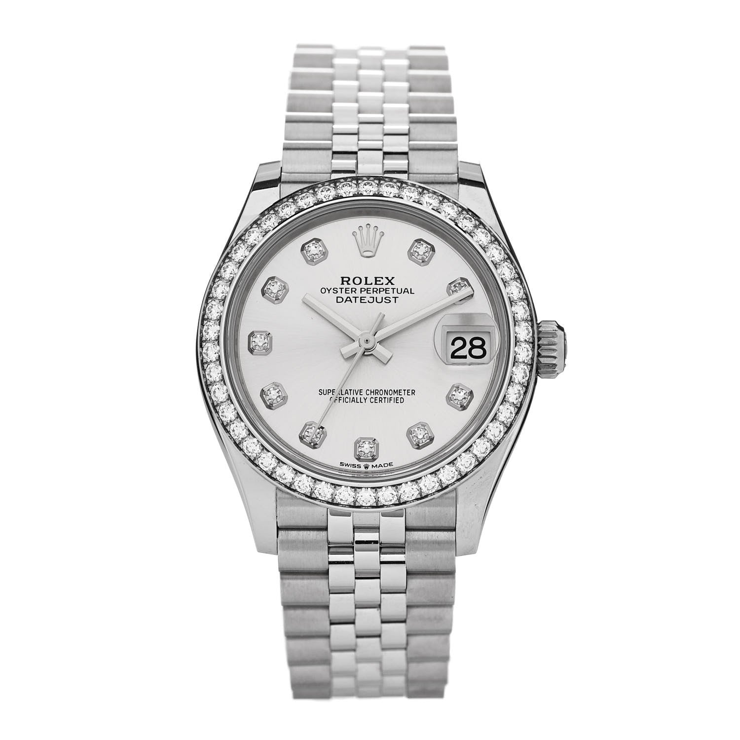 Rolex Stainless Steel 18K White Gold Diamond Bezel 31mm Oyster Perpetual Datejust Watch Silver 278384RBR 1 of 5