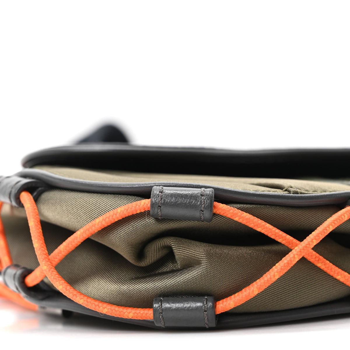 Christian Dior X SACAI Grained Calfskin Technical Fabric Mens Saddle Bag Olive Navy Blue 8 of 9