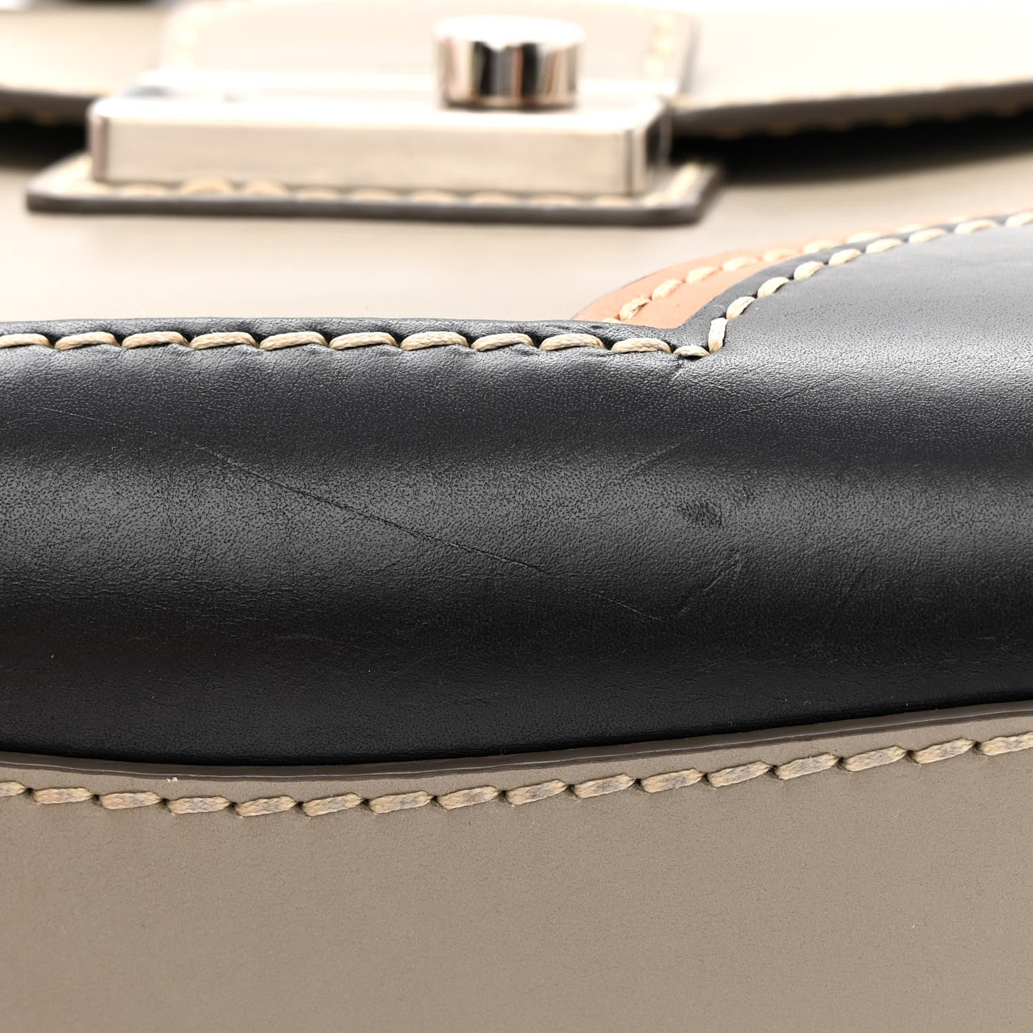 Prada Vitello Tri-Color Medium Sound Top Handle Satchel Grigio Black 15 of 19