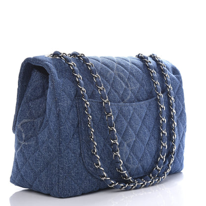 Chanel Denim Quilted CC Print Jumbo Single Flap Blue 3 of 10