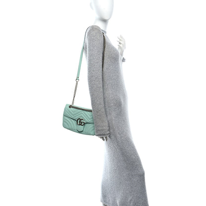Gucci Calfskin Matelasse Small GG Marmont Shoulder Bag Water Green 2 of 12