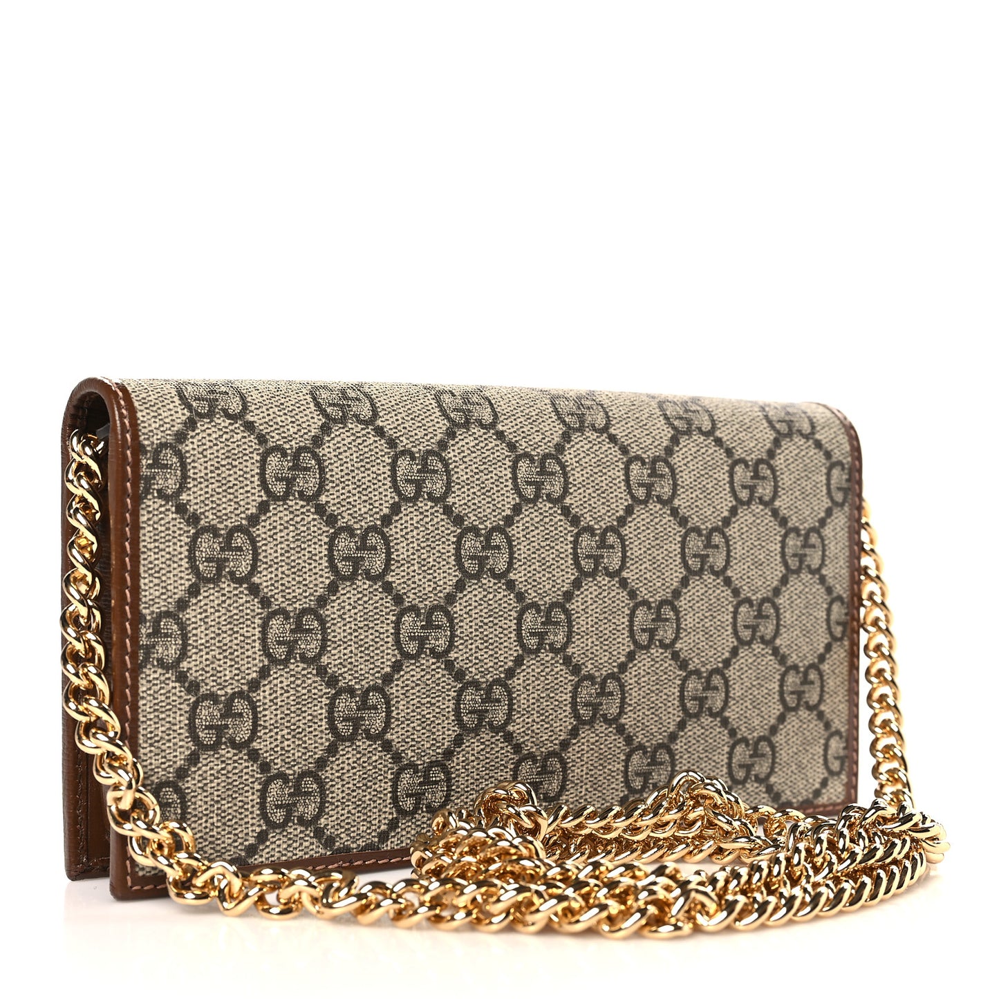 GG Supreme Monogram Azalea Calfskin Horsebit 1955 Wallet On Chain Beige Ebony Brown Sugar
