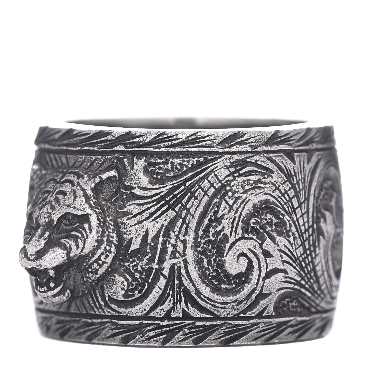 Sterling Silver Wide Feline Band Ring 53 6.25