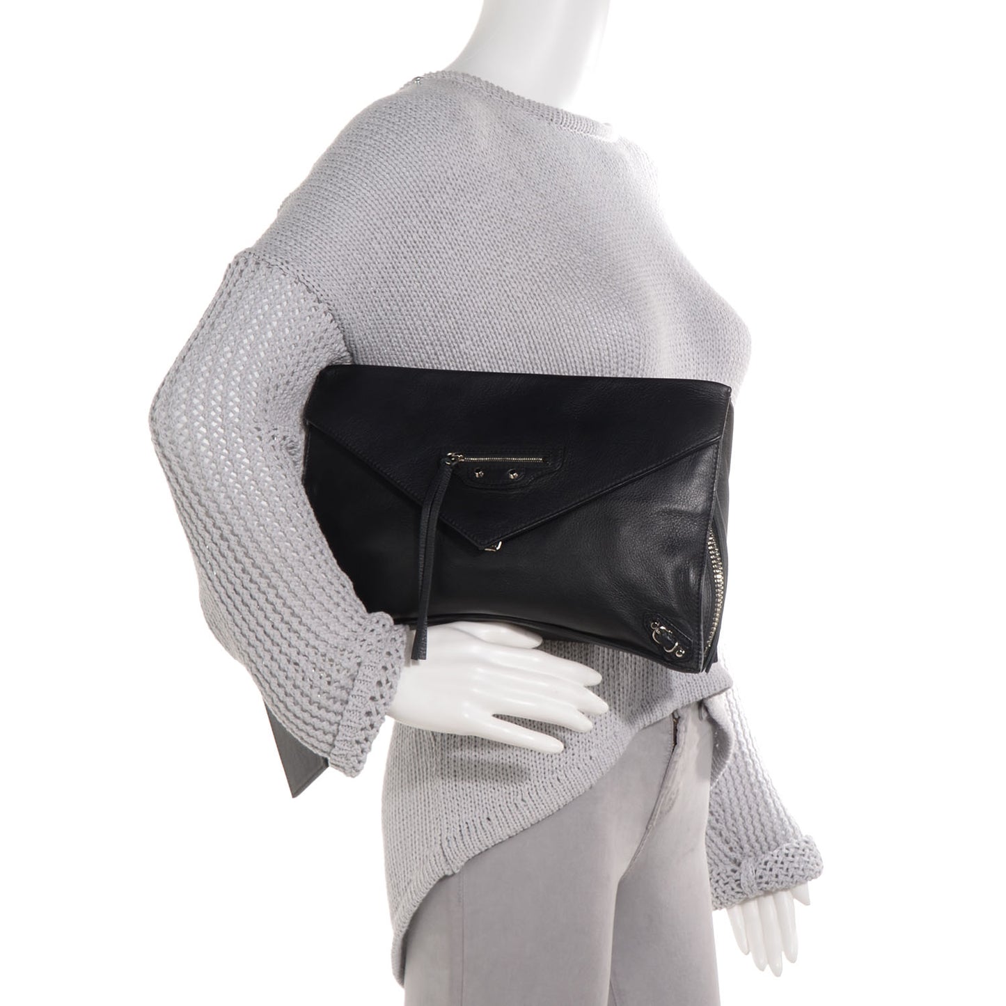 Veau Leather Papier Sight Clutch Black