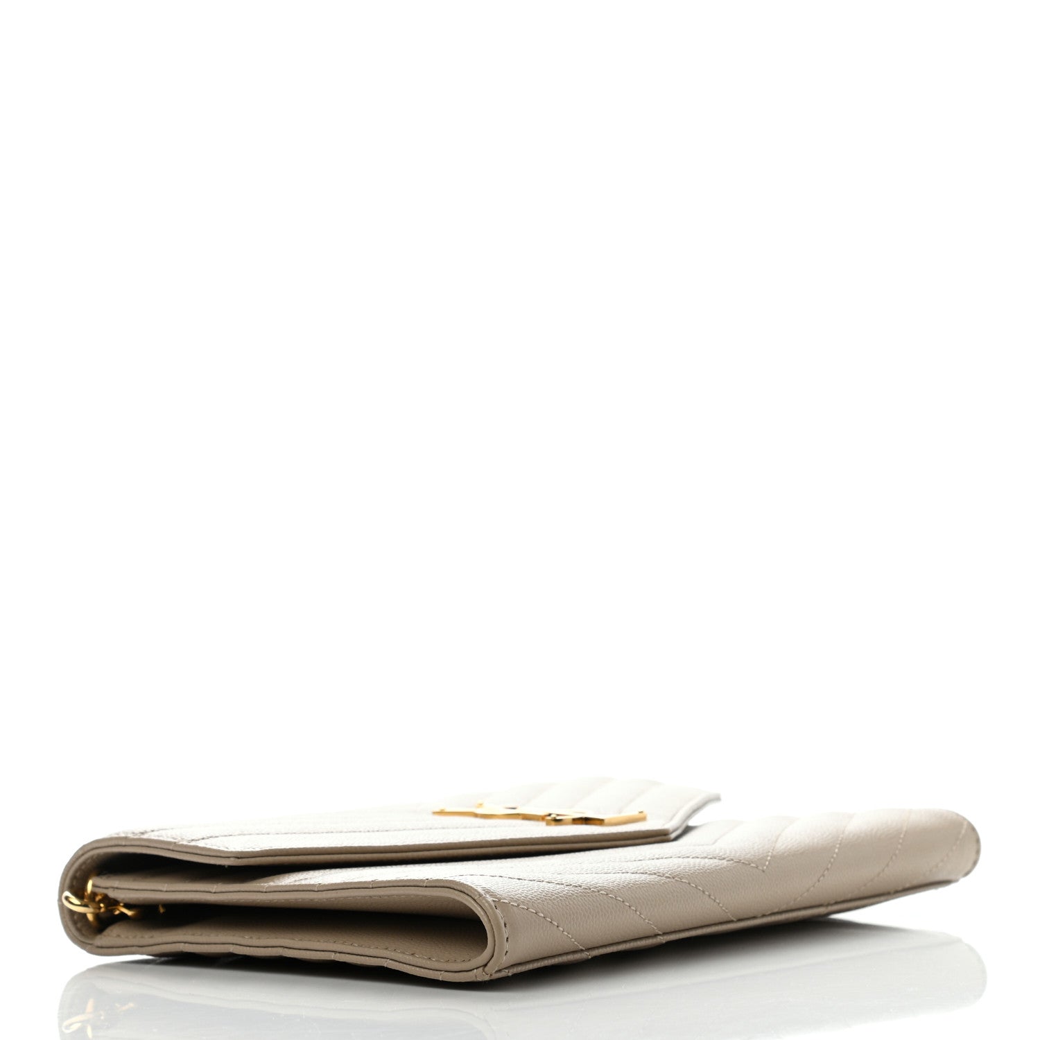 Saint Laurent Grain De Poudre Matelasse Chevron Monogram Envelope Clutch Dark Beige 4 of 13