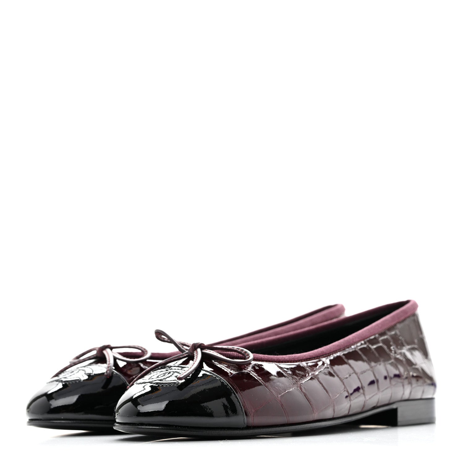 Chanel Patent Calfskin Crocodile Embossed Ballerina Flats 37 Dark Burgundy Black 4 of 10