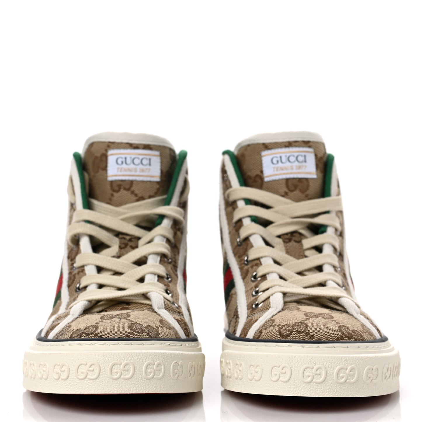 GG Monogram Web Womens 1977 Tennis High Top Sneakers 39 Beige Ebony Mystic White