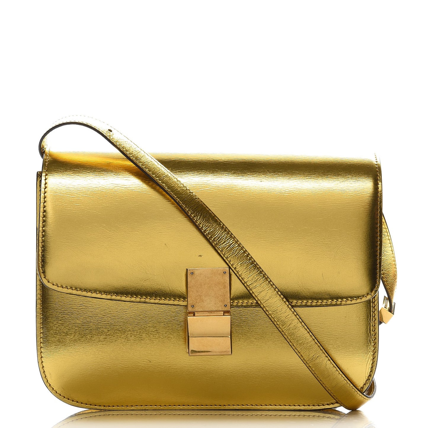 Metallic Box Calfskin Medium Classic Box Flap Bag Gold