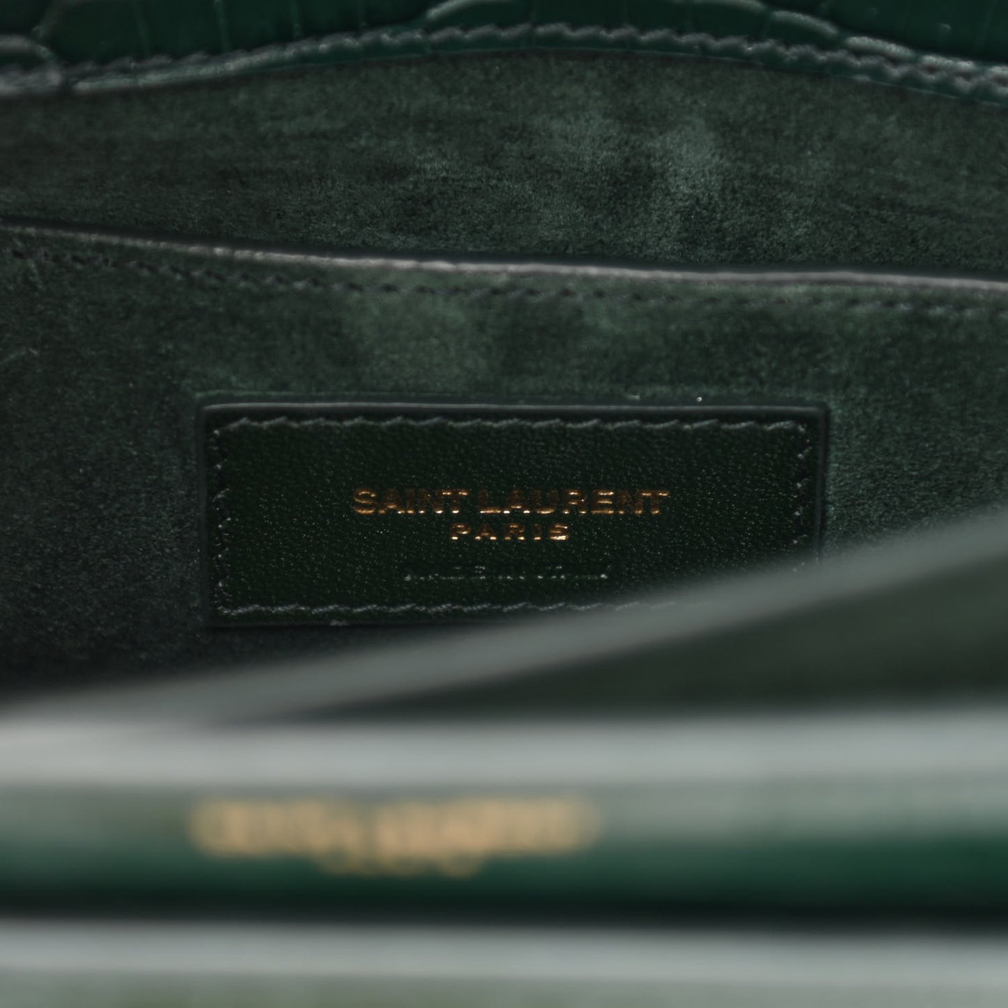 Calfskin Crocodile Embossed Medium Monogram Sunset Dark Mint