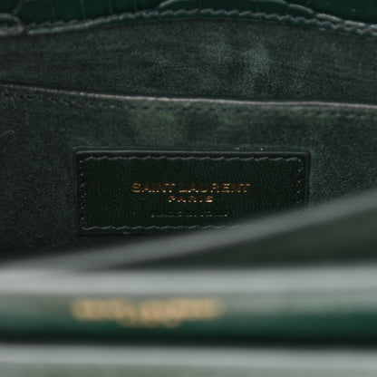Saint Laurent Calfskin Crocodile Embossed Medium Monogram Sunset Dark Mint 5 of 8