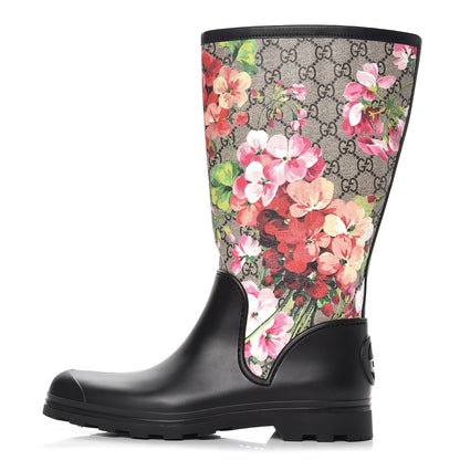 Gucci GG Supreme Monogram Blooms Flat Rubber Boots 40 Beige Multicolor 1 of 9