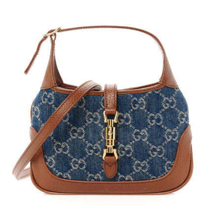 Gucci New Denim GG Monogram Calfskin Mini Jackie 1961 Hobo Blue Tea Cuir 1 of 13