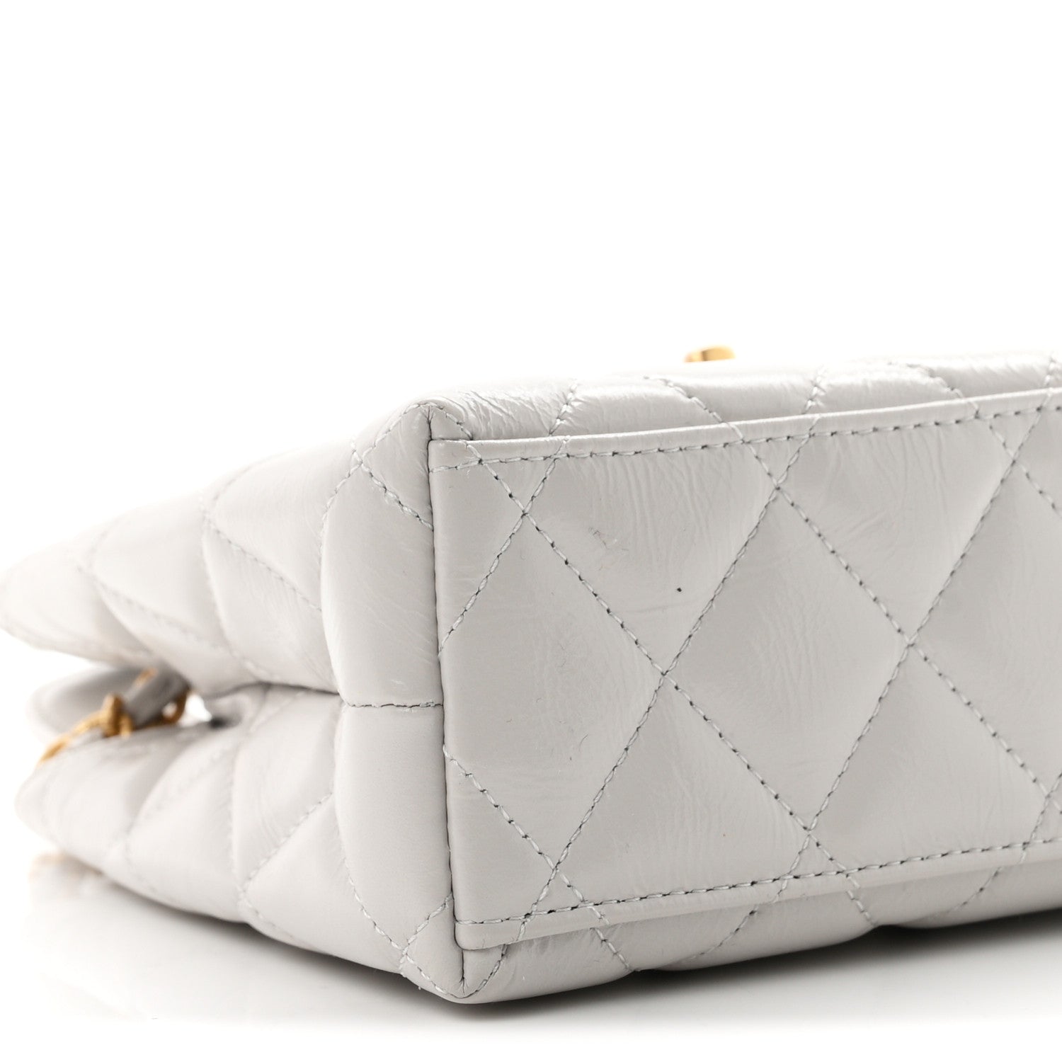 Chanel Shiny Aged Calfskin Quilted Nano Kelly Shopper Light Grey 9 of 11