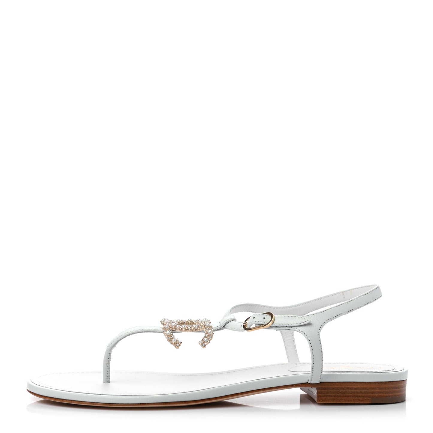 Lambskin Pearl CC Thong Sandals 42 White