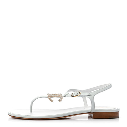 Chanel Lambskin Pearl CC Thong Sandals 42 White 1 of 7