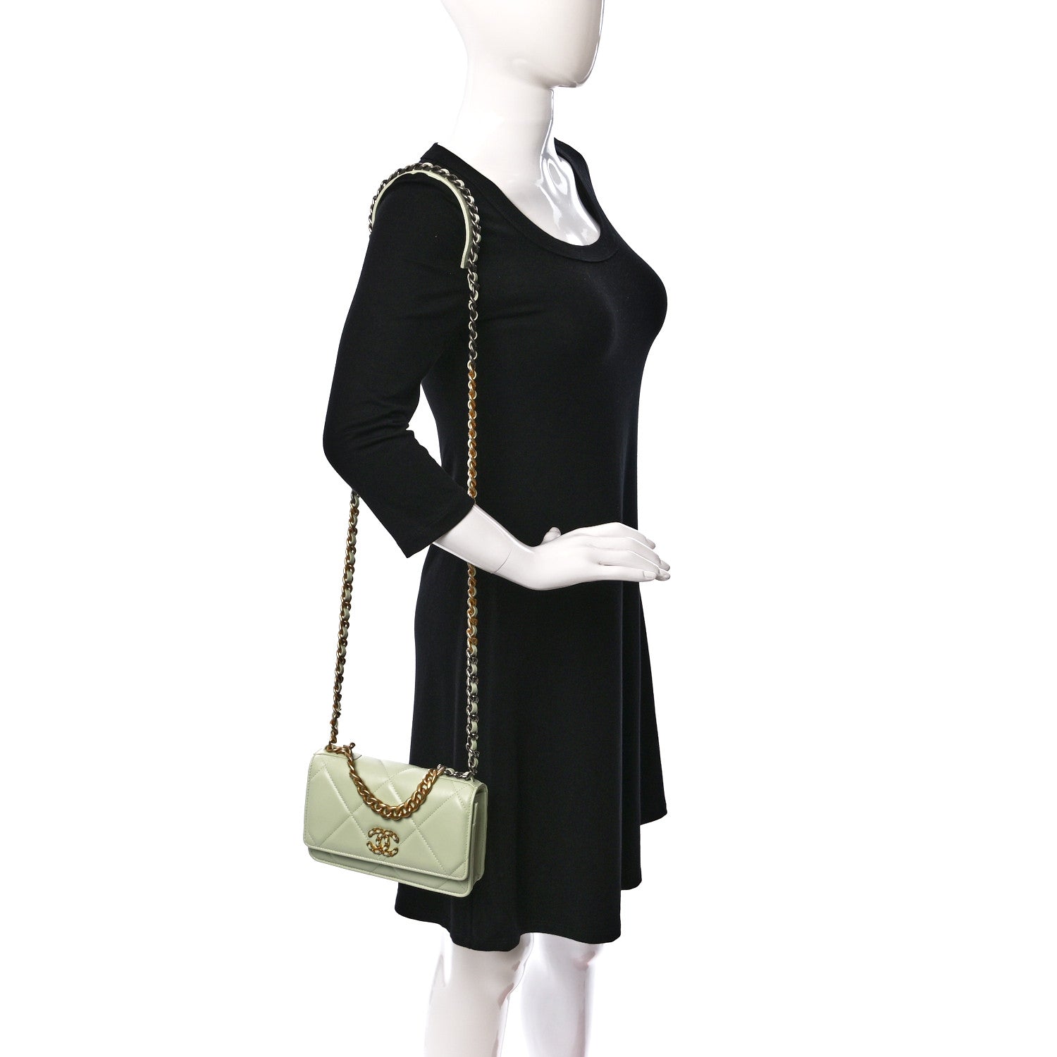Chanel Lambskin Quilted Chanel 19 Wallet On Chain WOC Light Green 2 of 12
