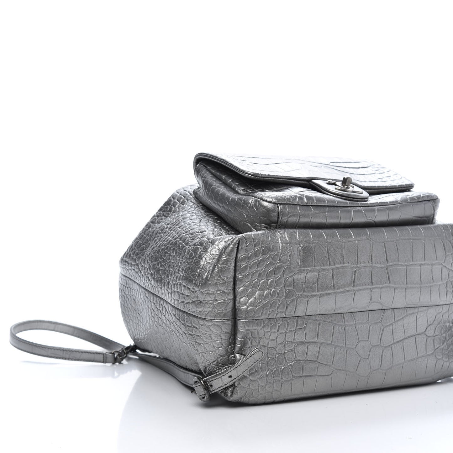Metallic Calfskin Crocodile Embossed Large Backpack Silver