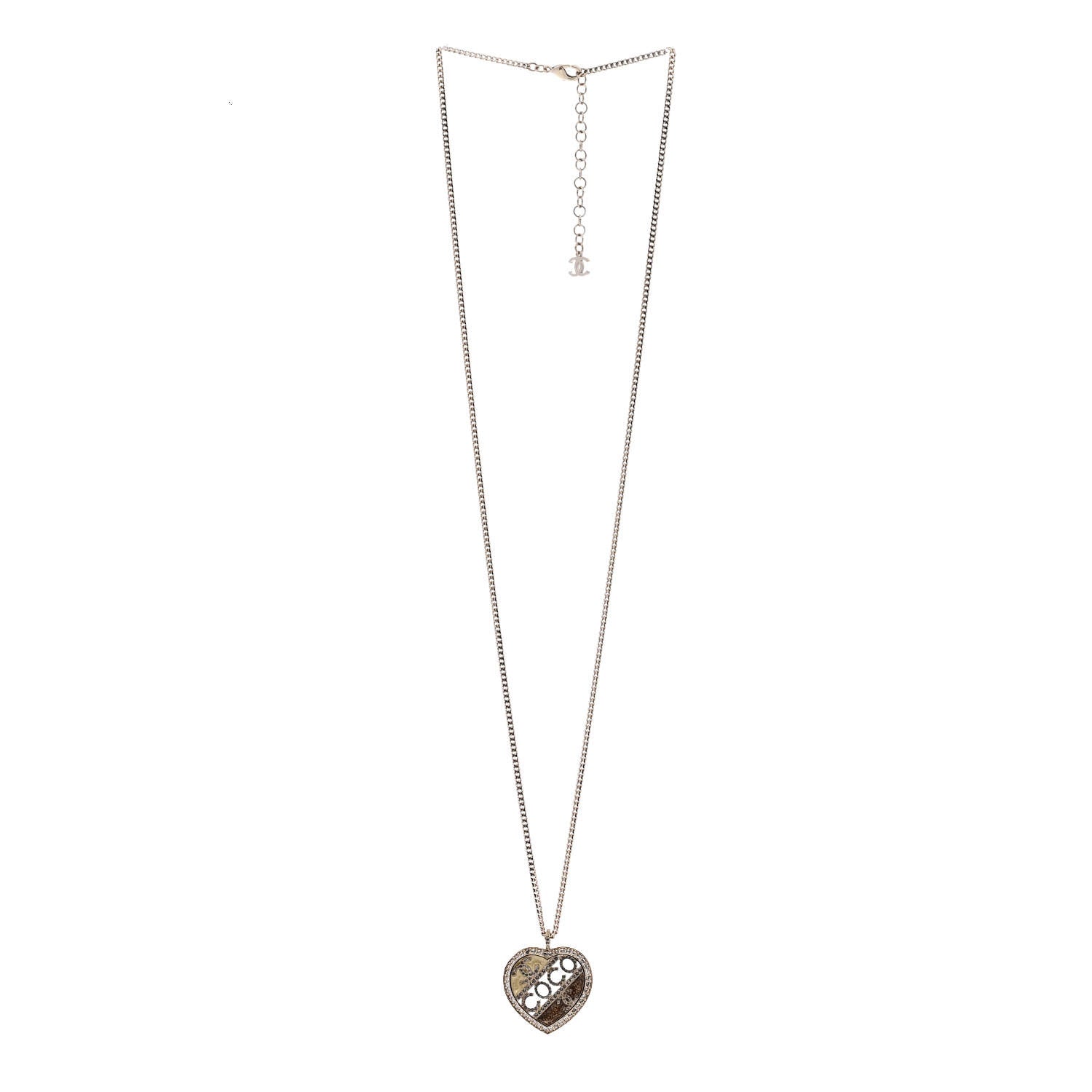 Chanel Crystal Crystal CC Coco Heart Necklace Gold 3 of 6