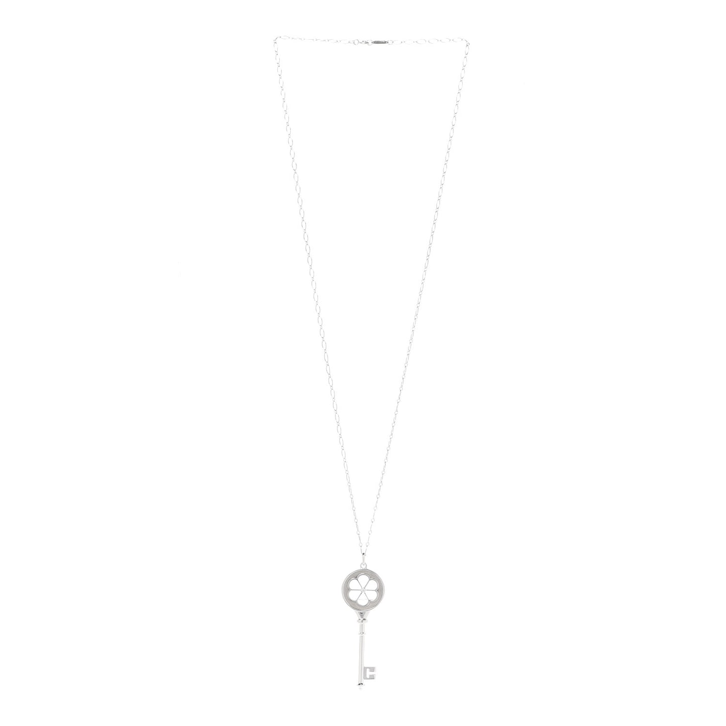 Sterling Silver Diamond Blossom Key Pendant Link Necklace