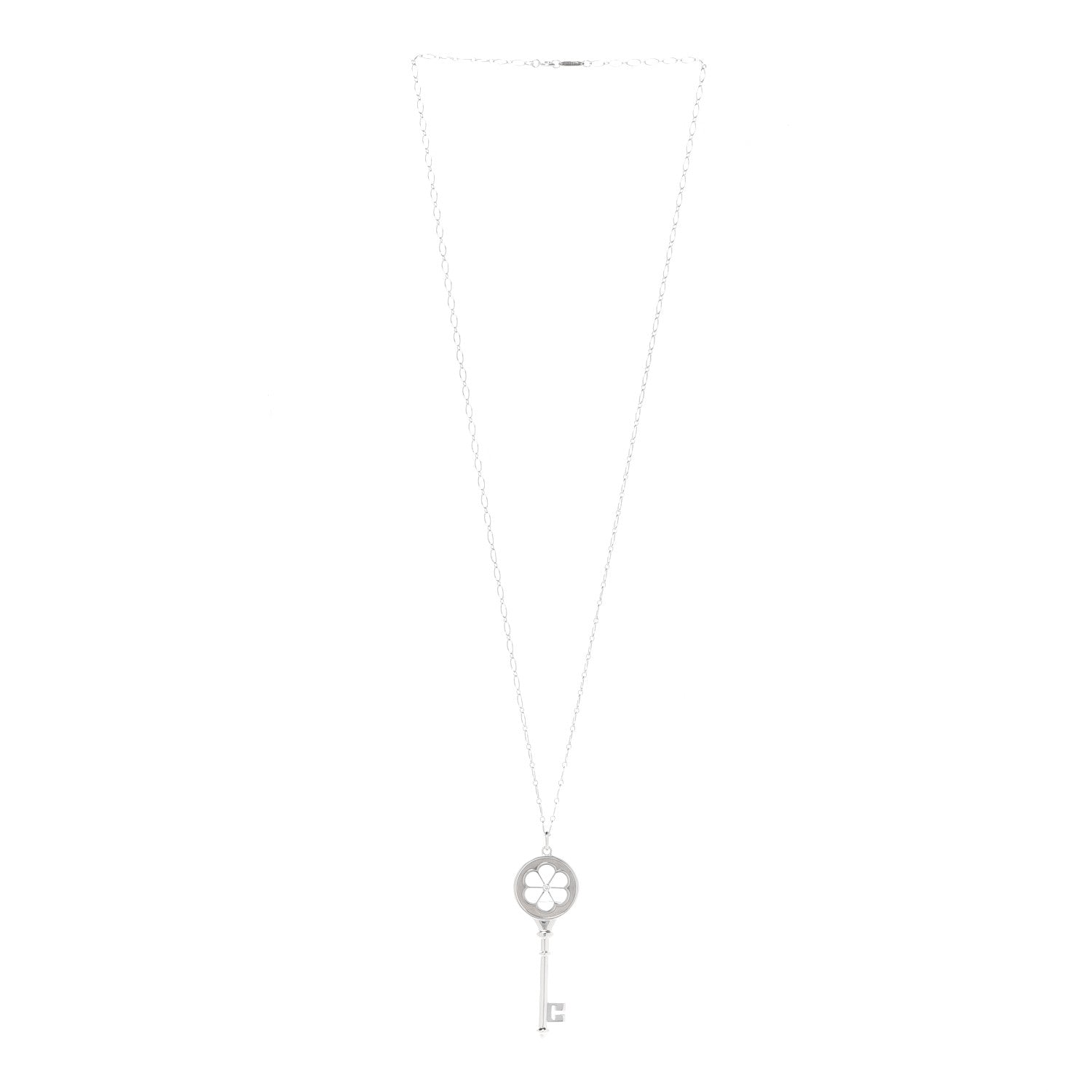 Tiffany Sterling Silver Diamond Blossom Key Pendant Link Necklace 3 of 7