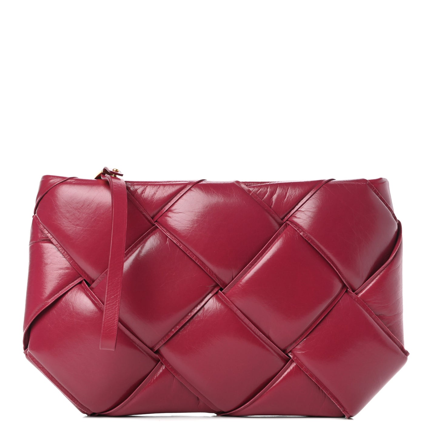 Paper Calfskin Maxi Intrecciato Padded Pouch Clutch Amaranto