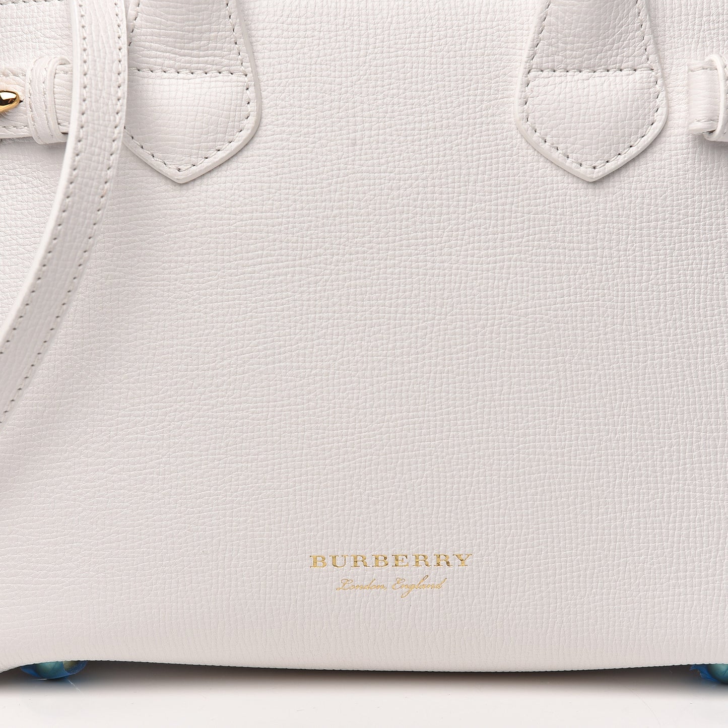 Grainy Calfskin House Check Small Banner Tote Chalk White