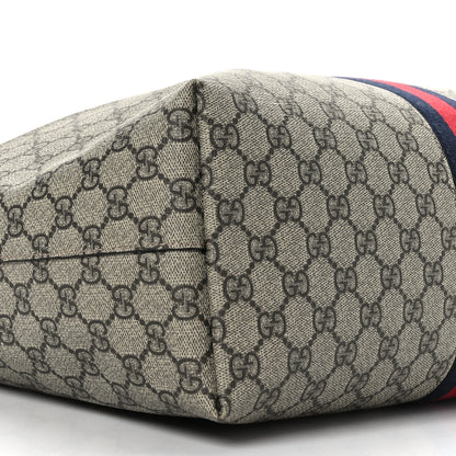 Gucci GG Supreme Monogram Textured Dollar Calfskin Web Medium Ophidia Shopping Tote Beige Ebony Mystic White 9 of 10
