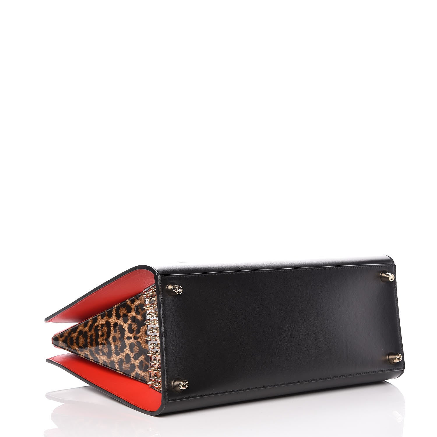 Christian Louboutin Calfskin Patent Leopard Spiked Large Paloma Black 4 of 11