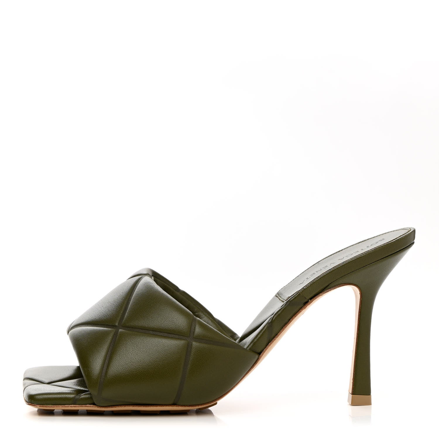 Bottega Veneta Nappa Quilted Rubber Lido Mule Sandals 39 Khaki 1 of 9