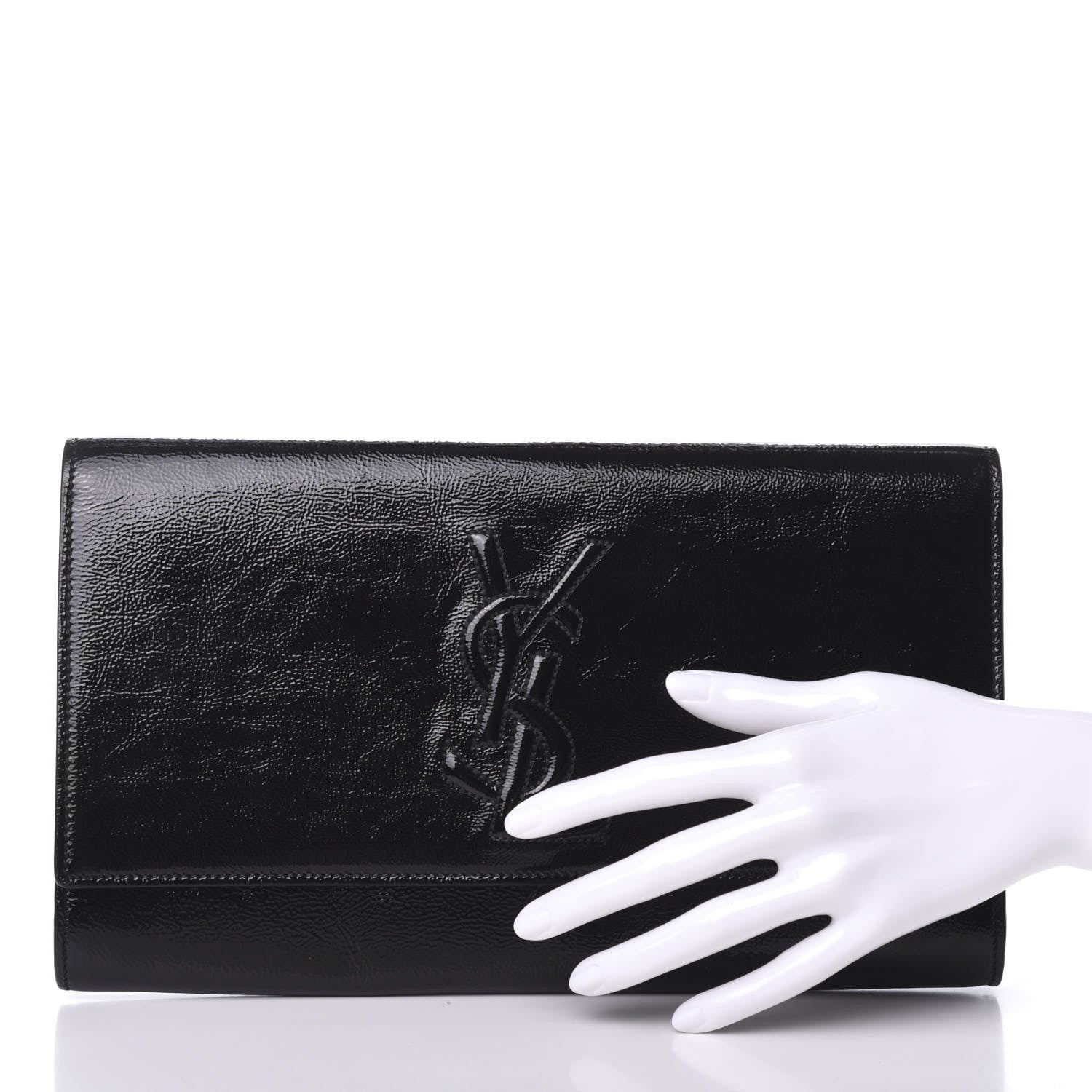 Saint Laurent Textured Patent Monogram Large Belle De Jour Clutch Black 3 of 12