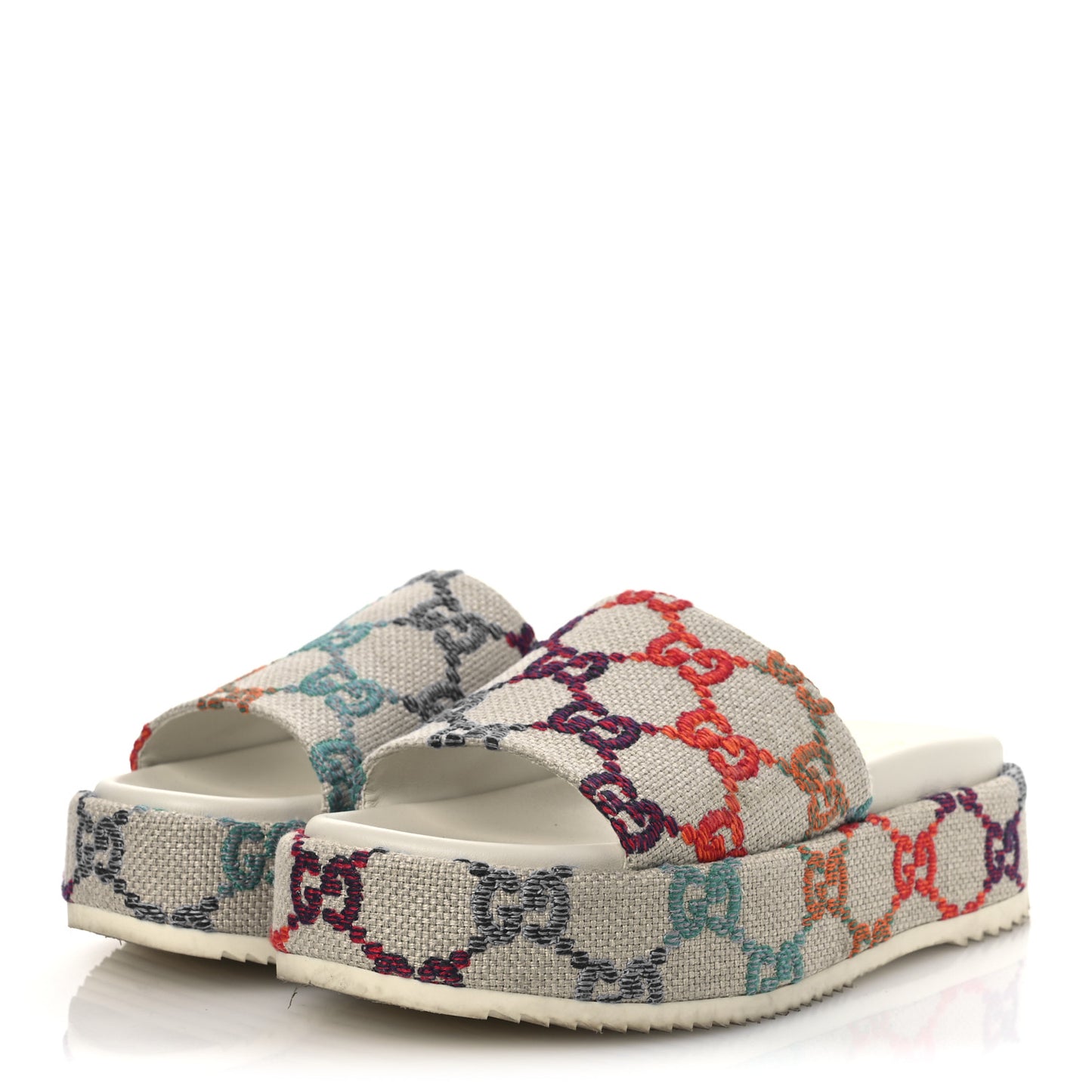 Linen Psychedelic Mini GG Monogram Angelina Platform 55mm Slide Sandals 40.5 Multicolor