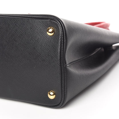 Prada Saffiano Cuir Crocodile Small Double Bag Black Rosso 6 of 12